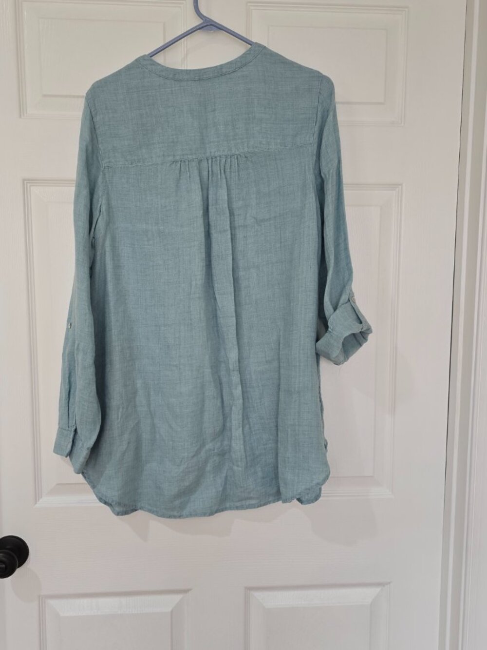 Sigrid Olsen Women's 100% Linen Shirt Button Down Roll Tab Sleeve Aqua Blue Sz L - Picture 6 of 8